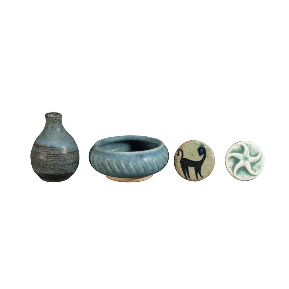 Deichmann Stoneware Small Bowl, Vase and Two Medallions, mid-20th century