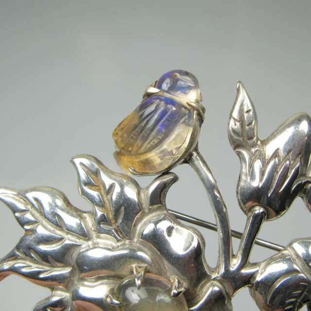 Mexican Silver Floral Brooch