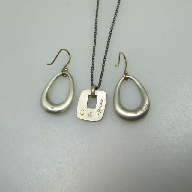 Jeanine Payer American Sterling Silver And 18k Yellow Gold Chain, Pendant And Earrings