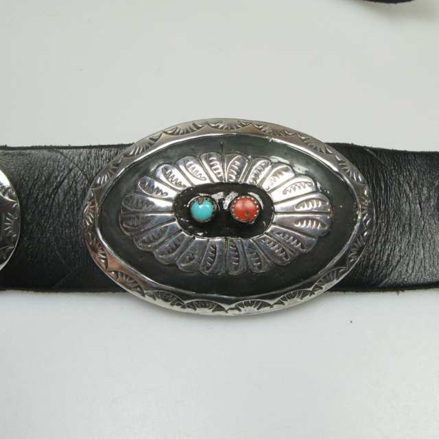 Navajo American Silver And Leather Belt