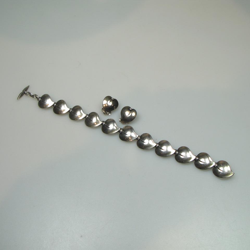 N.E.From Danish Sterling Silver Bracelet And Clip-Back Earrings