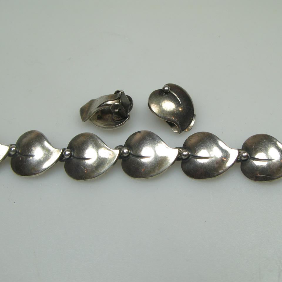 N.E.From Danish Sterling Silver Bracelet And Clip-Back Earrings