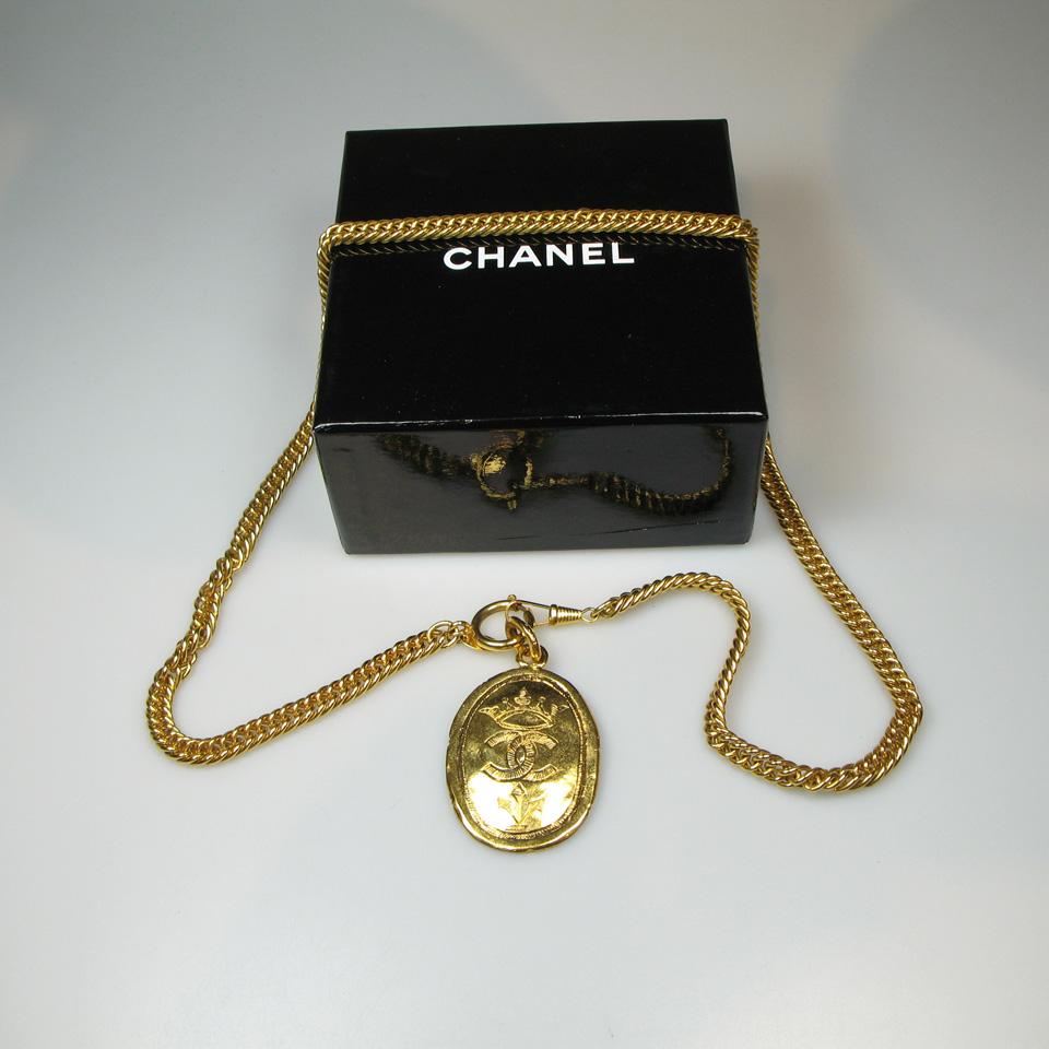 French Chanel Gold Tone Double Curb Link Necklace