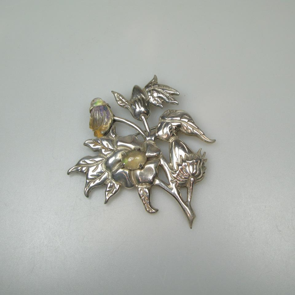 Mexican Silver Floral Brooch