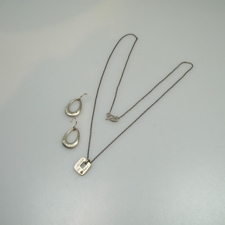 Jeanine Payer American Sterling Silver And 18k Yellow Gold Chain, Pendant And Earrings