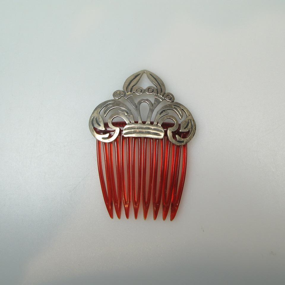 Mexican 980 Grade Silver And Plastic Hair Comb