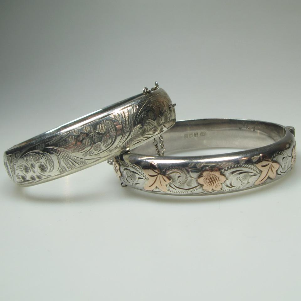 Two English Sterling Silver Hinged Bangles
