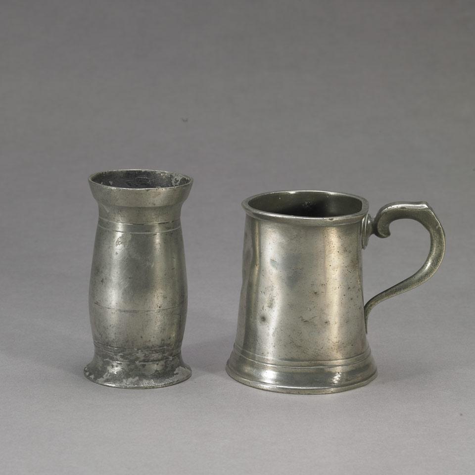 Irish Pewter Cylindrical Mug and Measure, 19th century