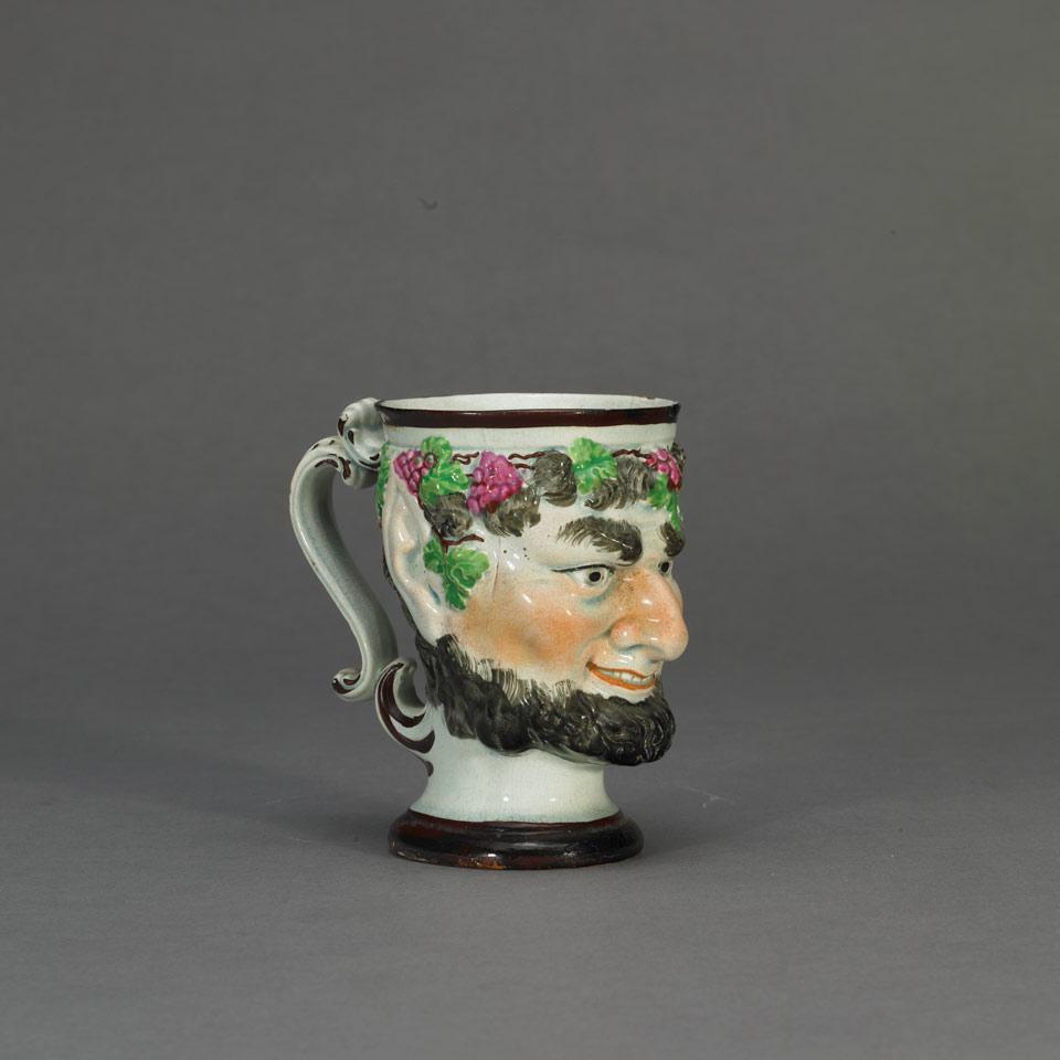 Staffordshire Pearlware Bacchus Head Mug, early 19th century