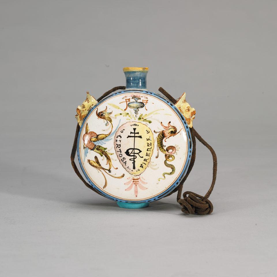 Italian Cantagalli Faience Flask, 19th century