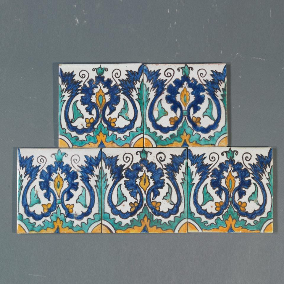 Set of Four Tunisian Polychromed Pottery Tiles, late 20th century
