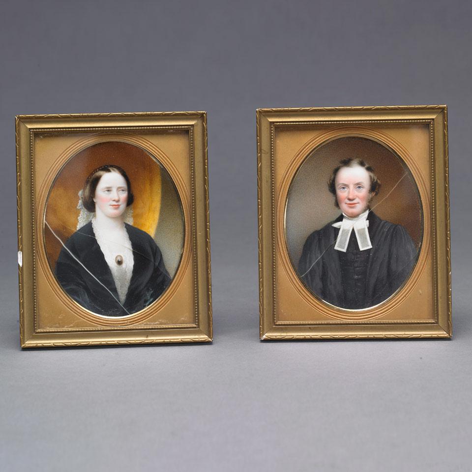 Pair of Scottish School Portrait Miniatures, Rev. Neil McNeil and Miss. Marion McNeil