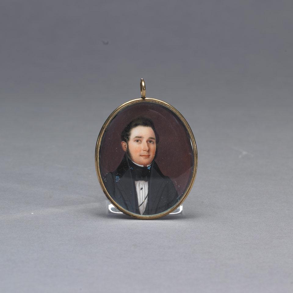 French Oval Portrait Miniature of a Young Gentleman, early 19th century