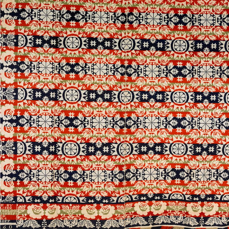Ontario Jacquard Woven Doublecloth Signed Coverlet, 1860