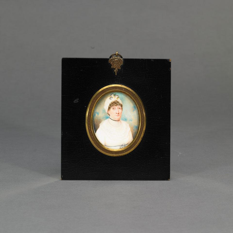 British School Oval Portrait Miniature  of Hester Webb Baskerville, 1816