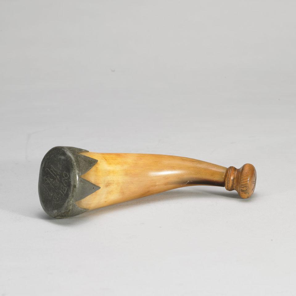 Quebec Lead Mounted Powder Horn, St. Eustace, 1860