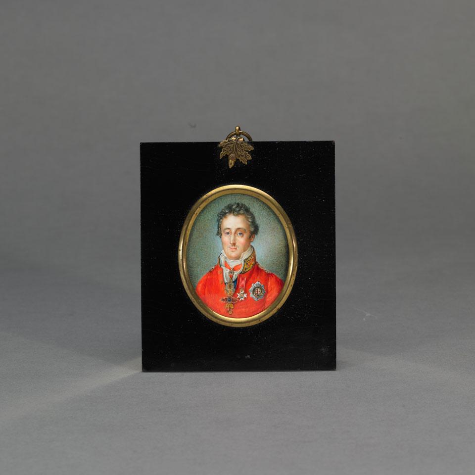 British School Oval Portrait Miniature of The Duke of Wellington, 1822