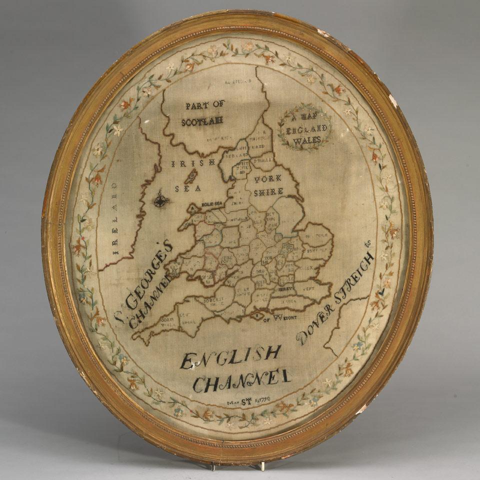 Georgian Oval Needlework Map of England and Wales, ‘May 1st, 1790’