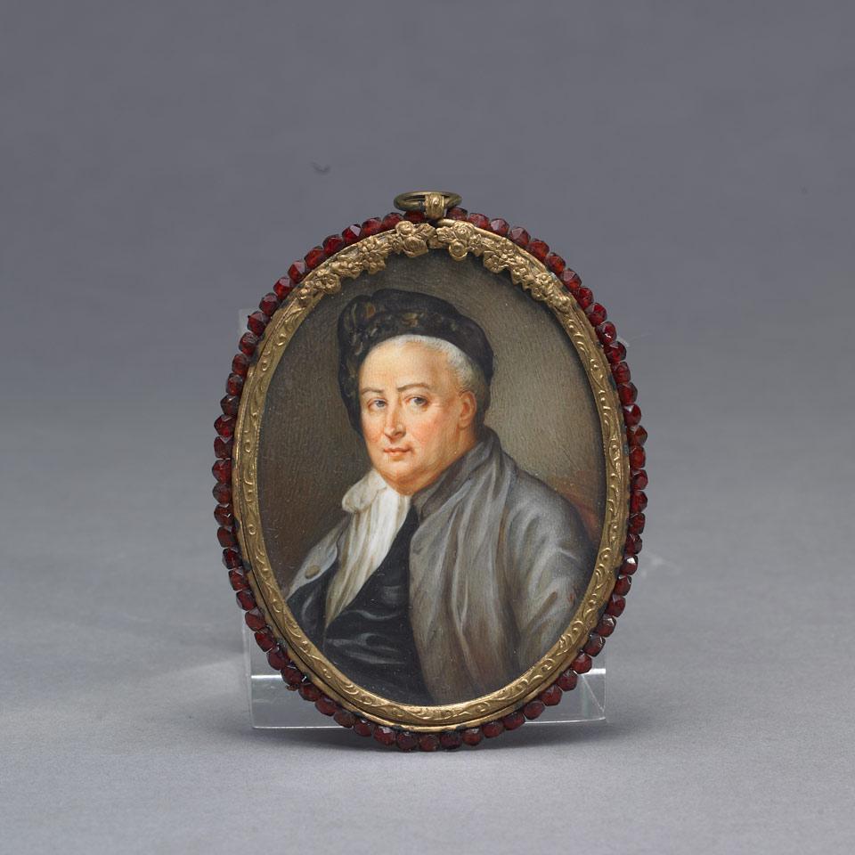 Continental School Oval Portrait Miniature of a Burgher, early 19th century