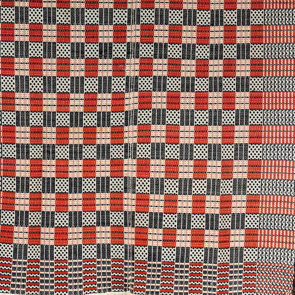 Ontario Point Twill Woven Coverlet, Watlerloo Country, c.1860