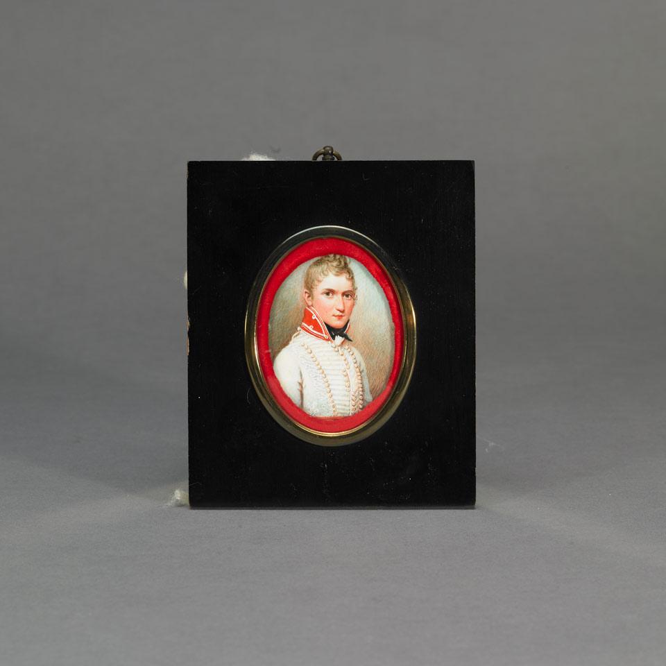 British School Oval Portrait Miniature of a Young Officer, early 19th century
