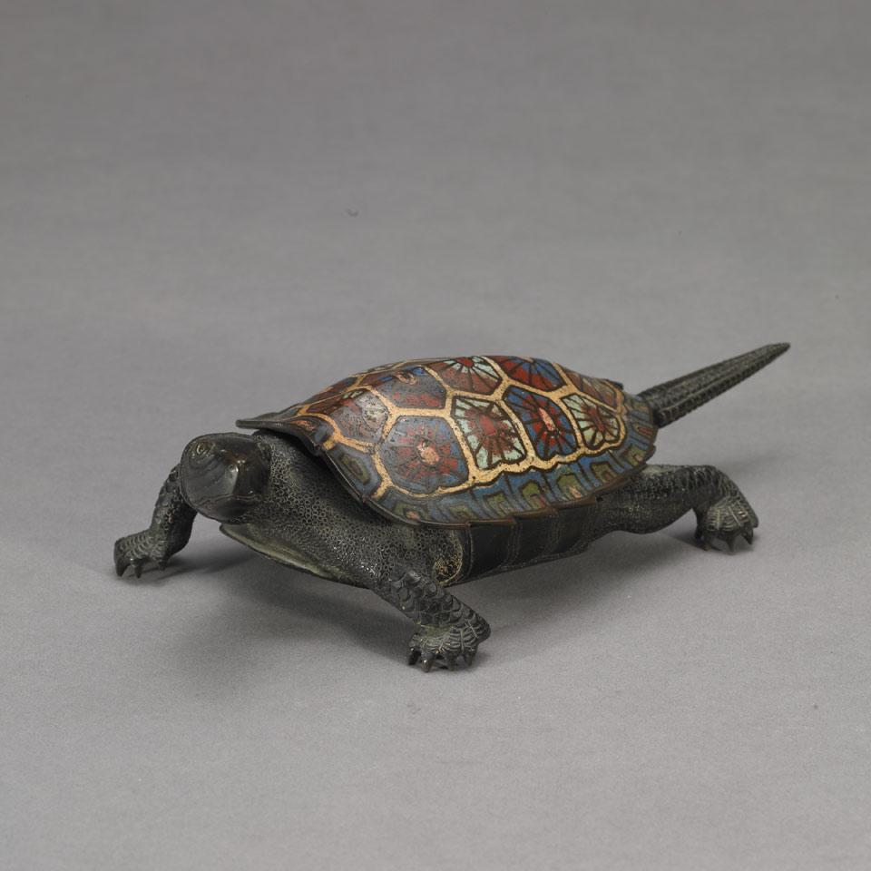 Japanese Bronze Tortoise Form Ash Box, c.1900