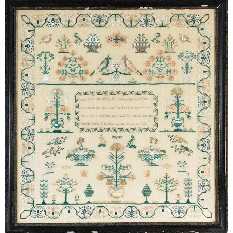 English Linen Verse Sampler, Elizabeth Mitchell , 1834