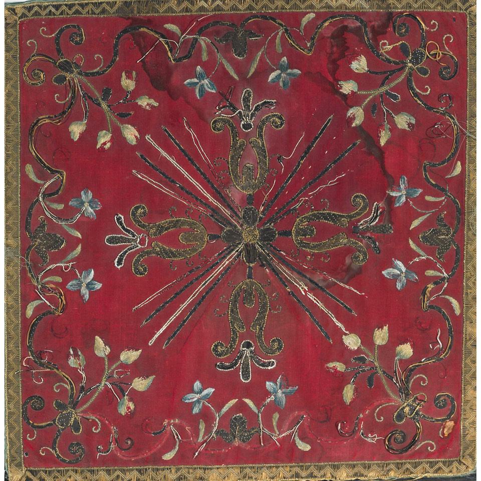 Italian Embroidered Silk Pall, 17th century