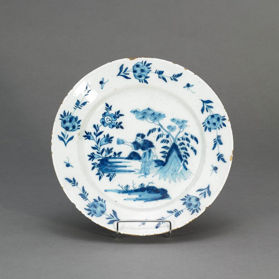English Delft Blue and White Plate, c.1760