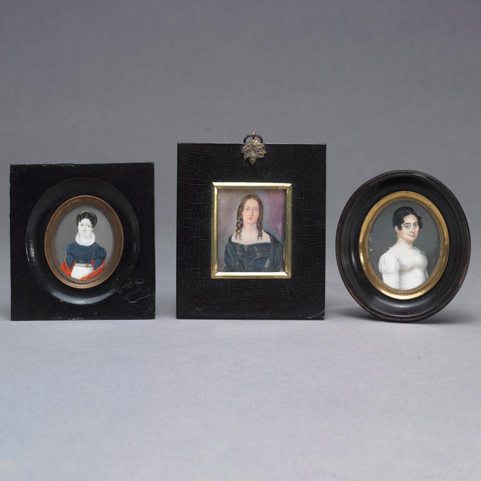 Three Portrait Miniatures of Young Women, early 19th century