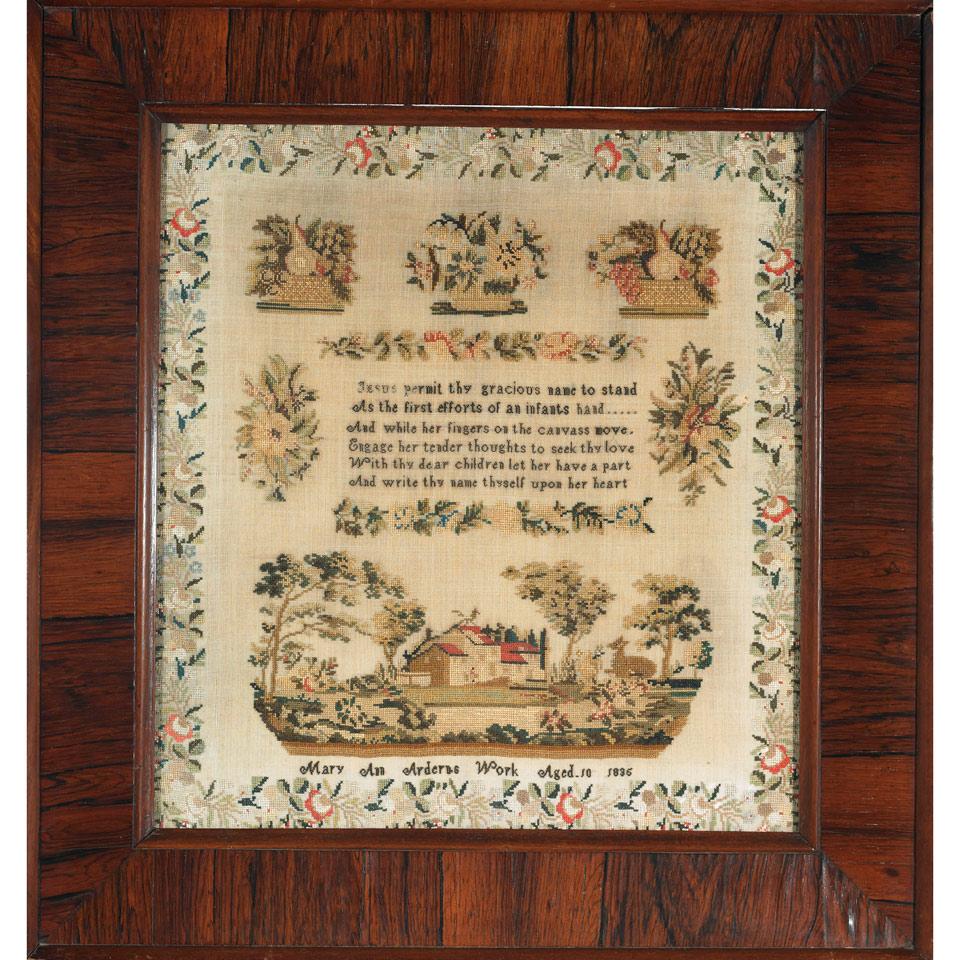 English Pictorial Verse Sampler, Mary An Arderns work, Aged 10, 1836