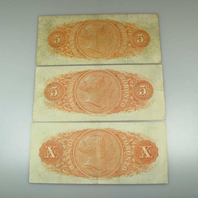 Three Bank Of Toronto 1929 $5 (2) & $10 (1) Bank Notes
