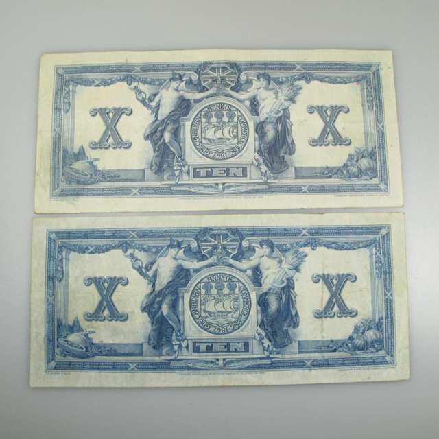 Two Canadian Bank Of Commerce 1917 $10 Bank Notes