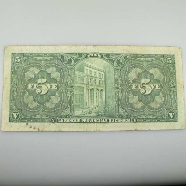 La Banque Provinciale Du Canada 1928 $5 Bank Note