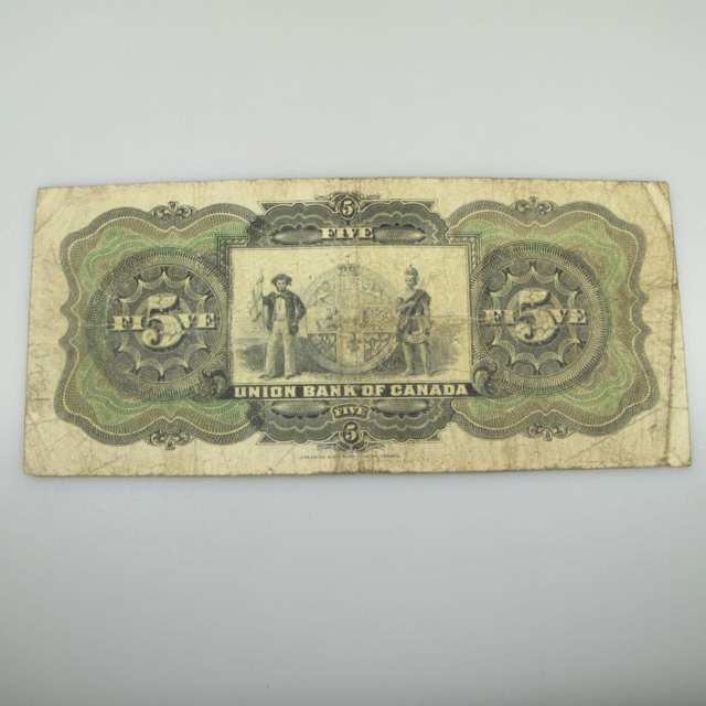 Union Bank Of Canada 1912 $5 Bank Note
