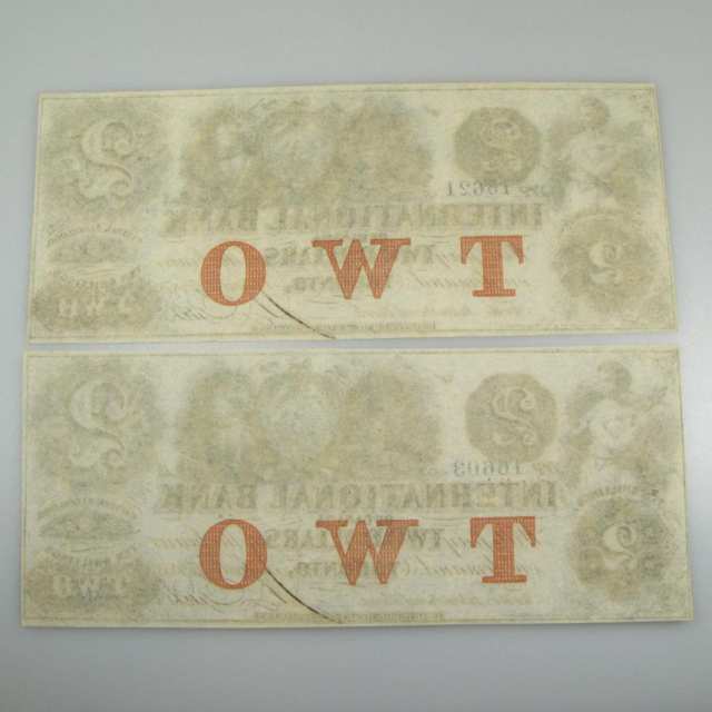 Two International Bank Of Canada 1858 $2 Bank Notes