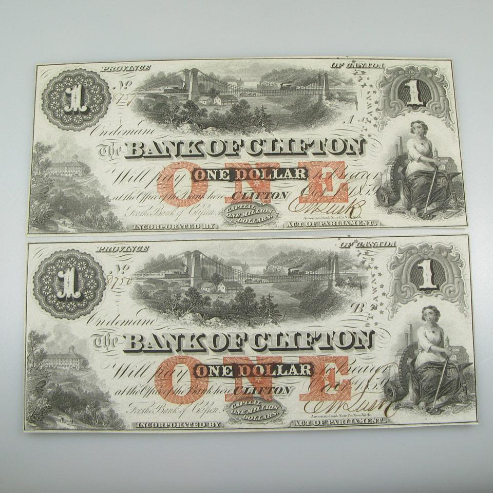 Two Bank Of Clifton 1859 $1 Bank Notes
