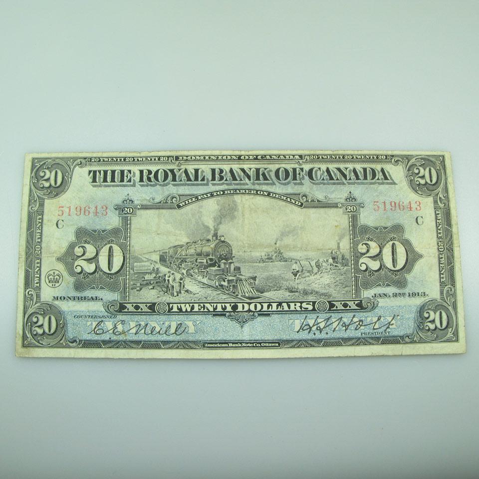 Royal Bank Of Canada $20 Bank Note, 1913