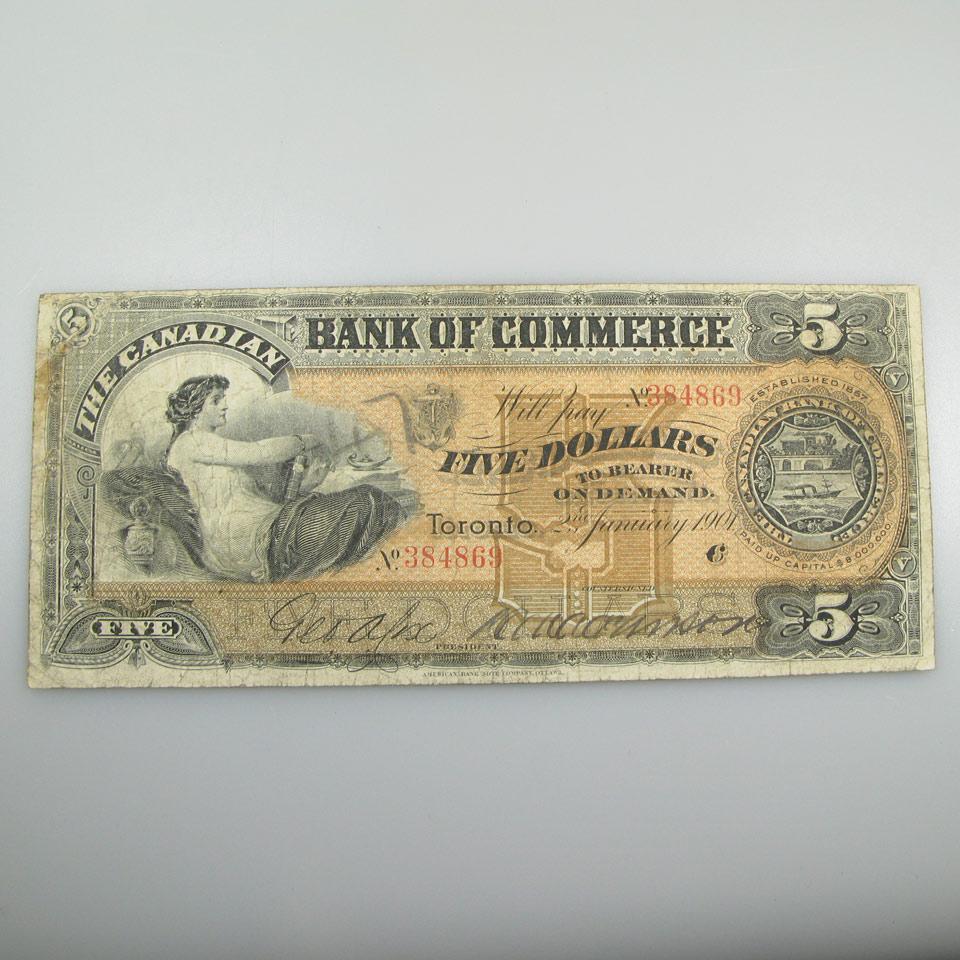 Canadian Bank Of Commerce 1901 $5 Bank Note