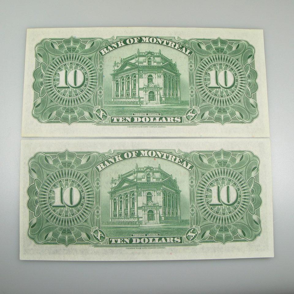 Two Bank Of Montreal $10 Bank Notes, 1931