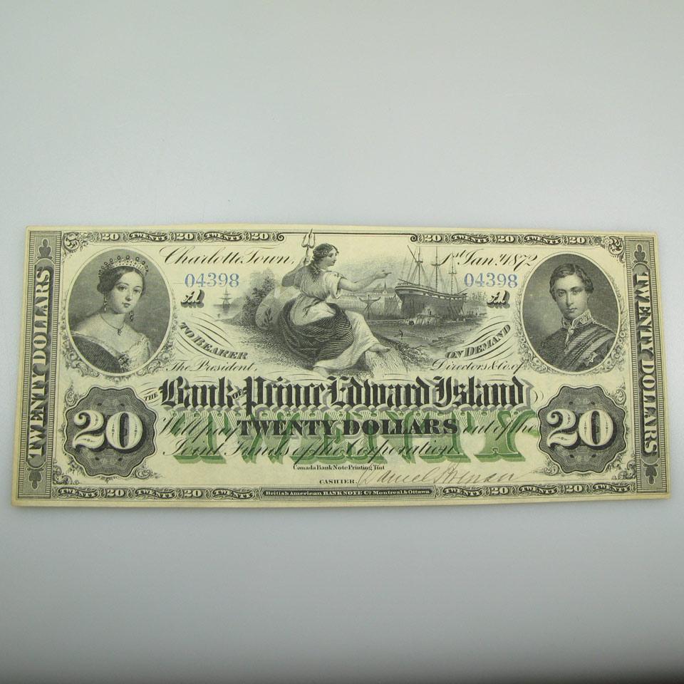 Bank Of Prince Edward Island 1872 $20 Bank Note