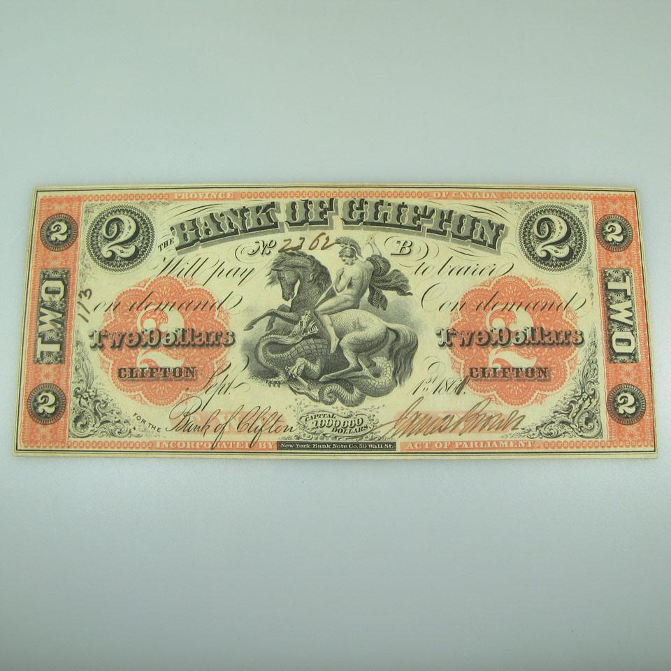 Bank Of Clifton 1861 $2 Bank Note
