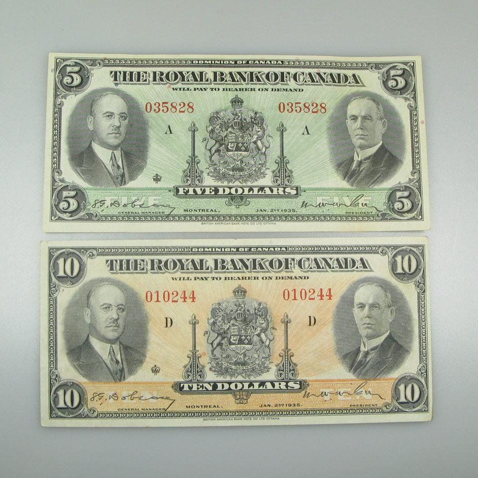 Two Royal Bank Of Canada 1935 Bank Notes