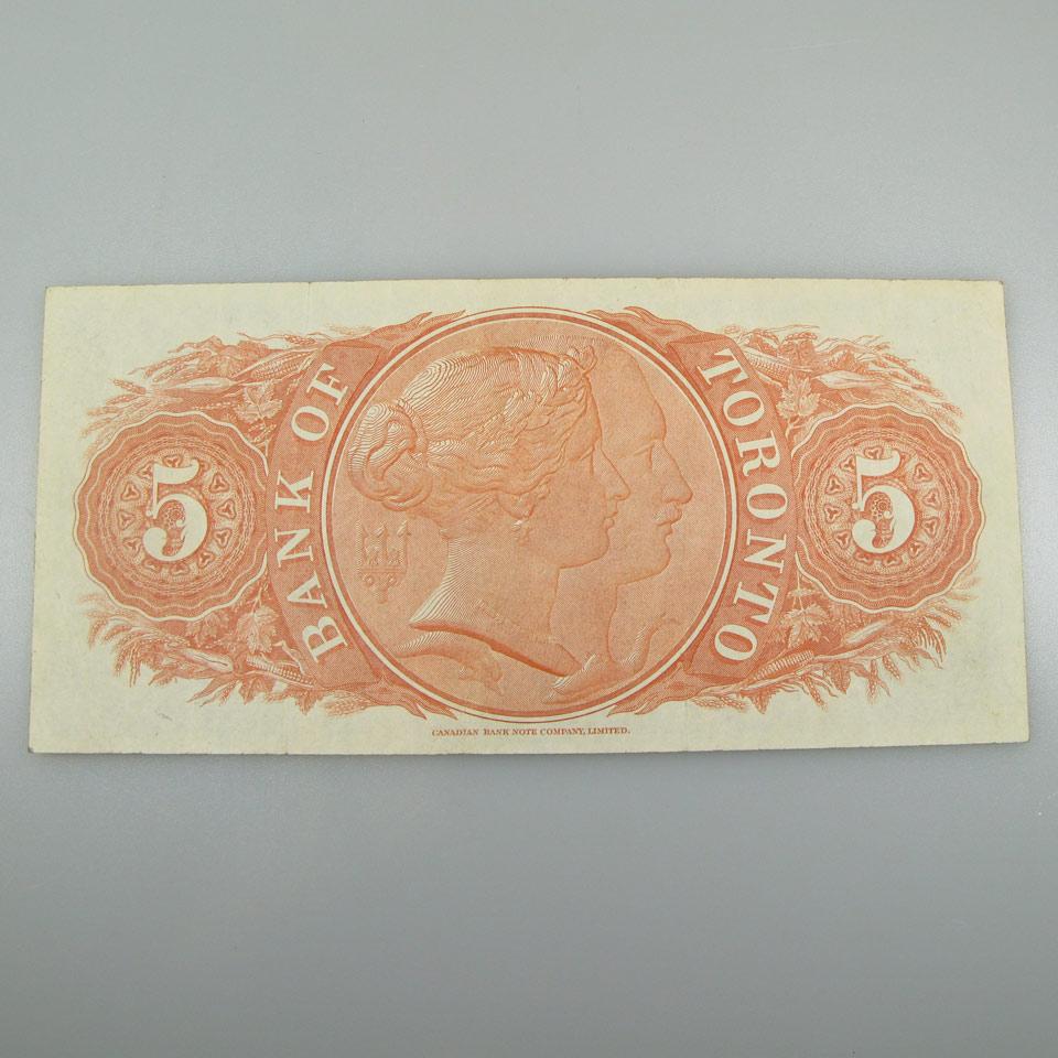 Bank Of Toronto 1935 $5 Bank Note