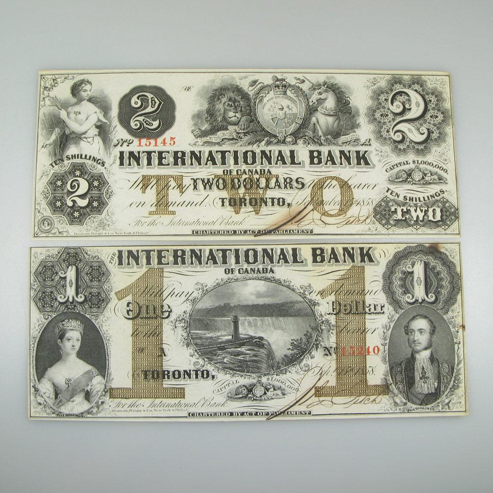 Two International Bank Of Canada 1858 Bank Notes