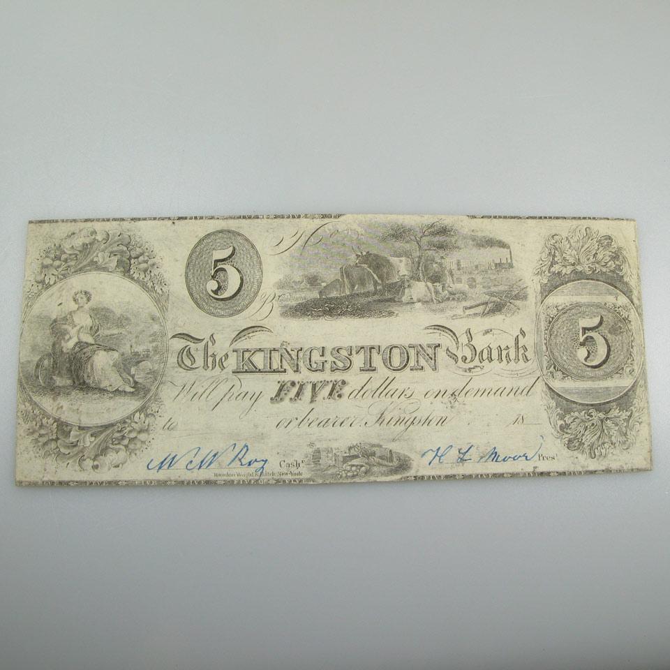 Kingston Bank 1837 $5 Bank Note
