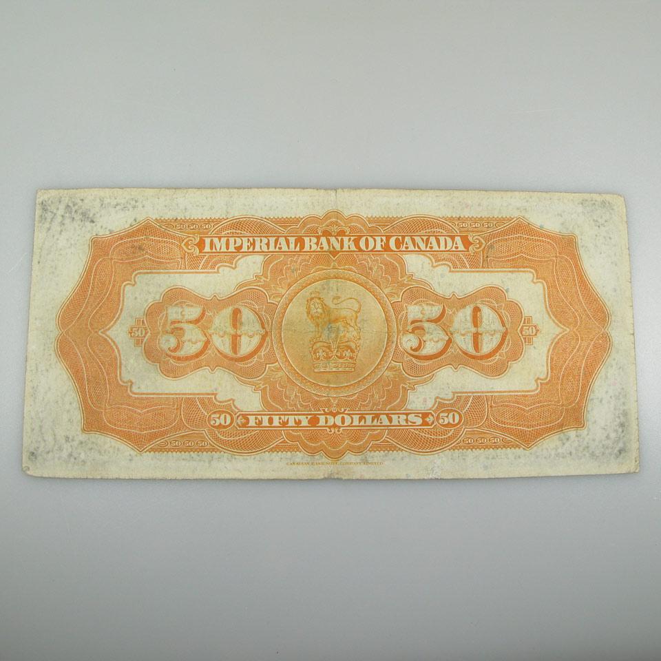 Imperial Bank Of Canada 1923 $50 Bank Note
