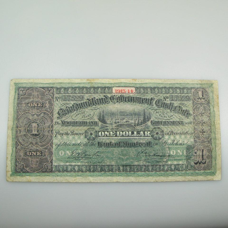 Newfoundland Government 1913-1914 $1 Cash Note