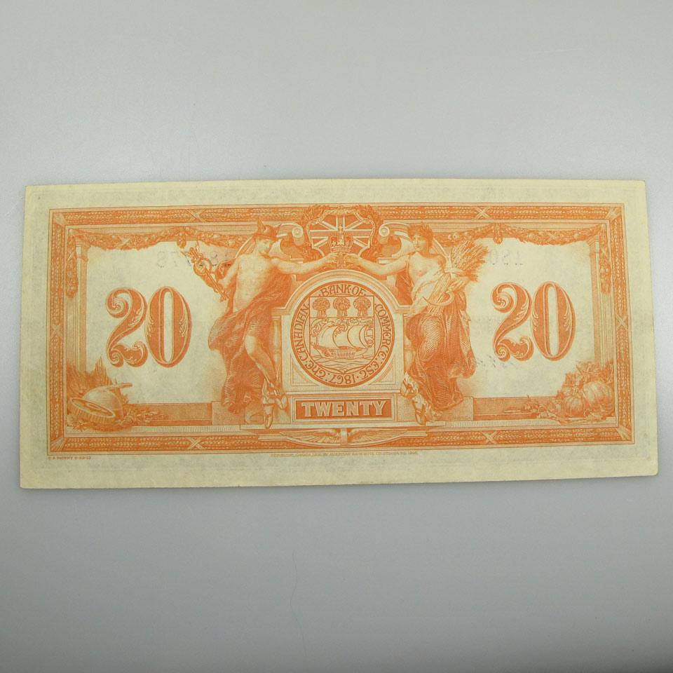 Canadian Bank Of Commerce 1917 $20 Bank Note