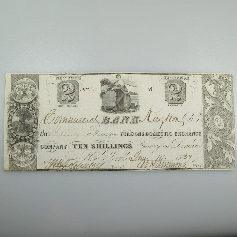 Commercial Bank, Kingston, Upper Canada 1837 $2 (10 Shilling) Bank Note